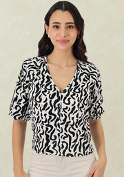 BLUSA MANGA 3/4 ESTAMPADO NEGRO